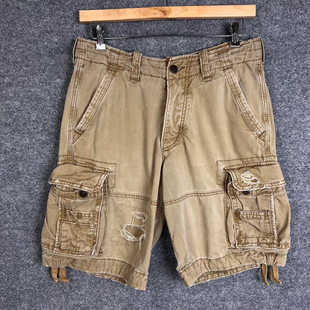 VINTAGE Y2K Abercrombie & Fitch Cargo Shorts 32 Tan Good Distressed Y2K Utility